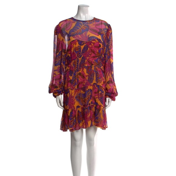 Farm Rio Floral Print Mini Dress Long Sleeve Tiered Ruffle Party Cocktail Women - Picture 2 of 4